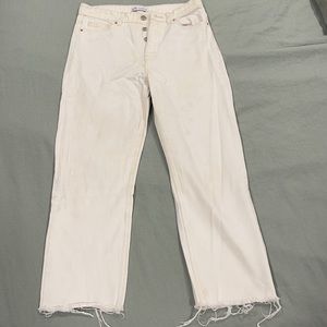 Zara White High-waisted straight jeans